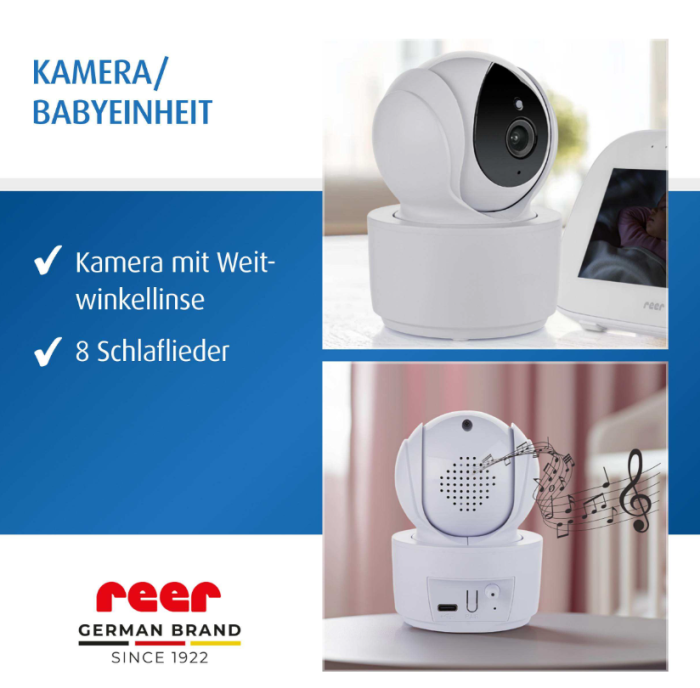 Infrarot-Nachtsichtfunktion der Reer BabyCam XL Move Kamera für gestochen scharfe Schwarz-Weiß-Bilder im völlig abgedunkelten Kinderzimmer.